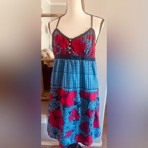 Aeropostale Silk Smocked Navy Floral Strappy Cami Sleeveless Dress Size Large